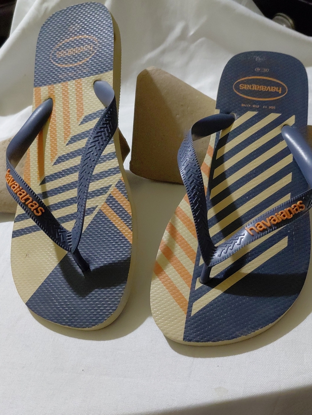 Havaianas Navy, Tan & Orange Striped Flip Flops